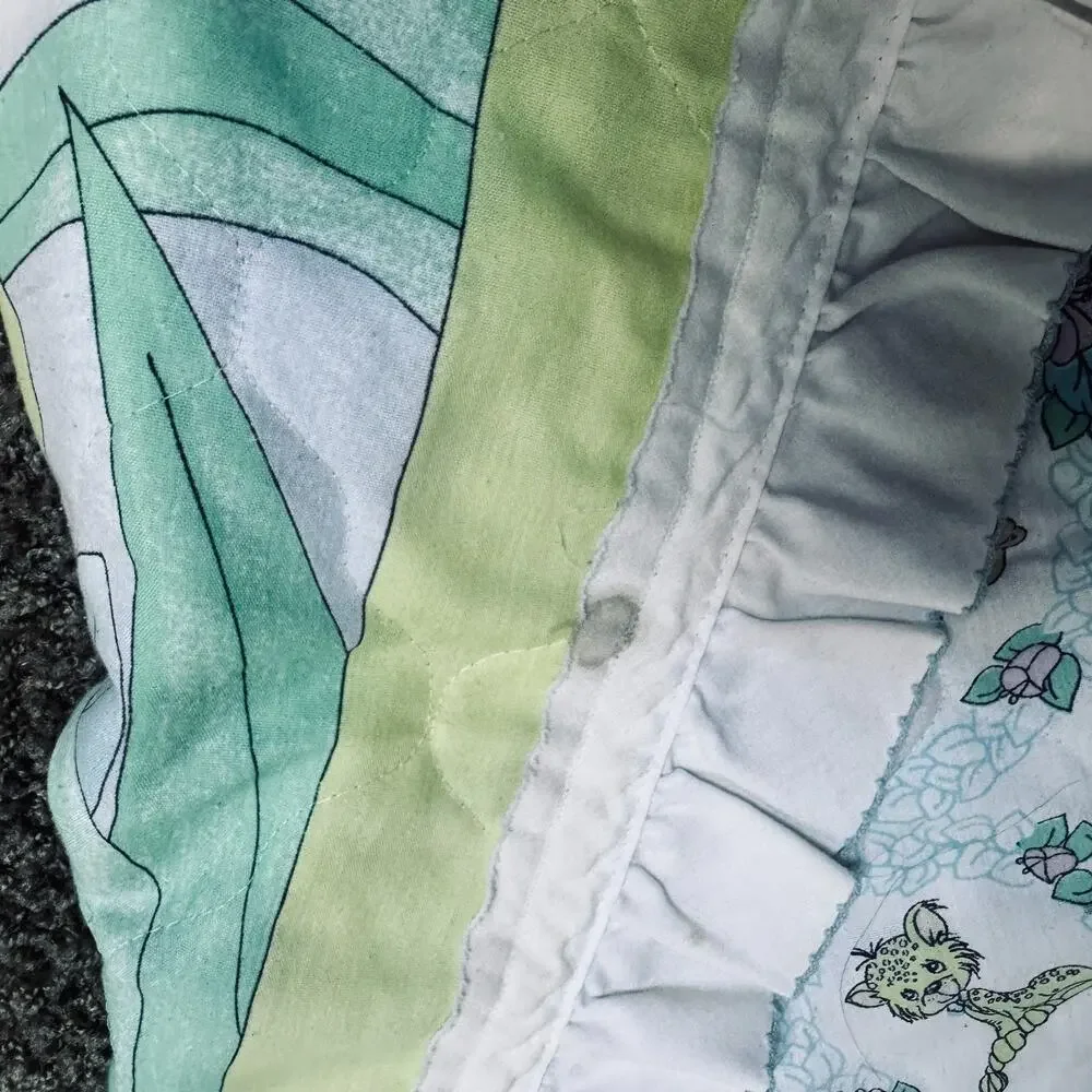 Precious Moments Baby Animals Quilted Crib Blanket Safari Zoo Jungle Vintage 90s